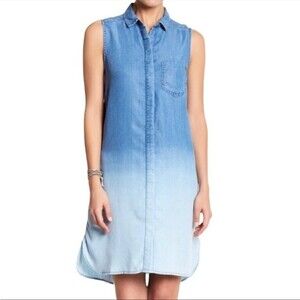 BeachLunchLounge Sleeveless Button Up Ombrè Chambray Dress, Size XS